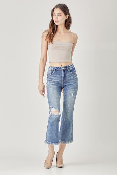 RISEN High Waist Distressed Cropped Bootcut Jeans *