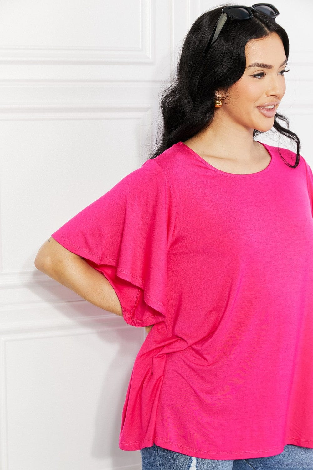 Yelete Full Size More Than Words Flutter Short Sleeve Top *