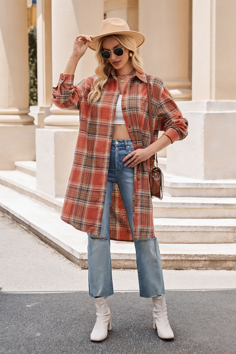 Plaid Collared Neck Long Sleeve Shirt