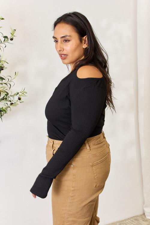 Culture Code Full Size Ribbed Surplice Cold Shoulder Top *