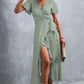 Full Size Floral Surplice Neck Tied Midi Dress