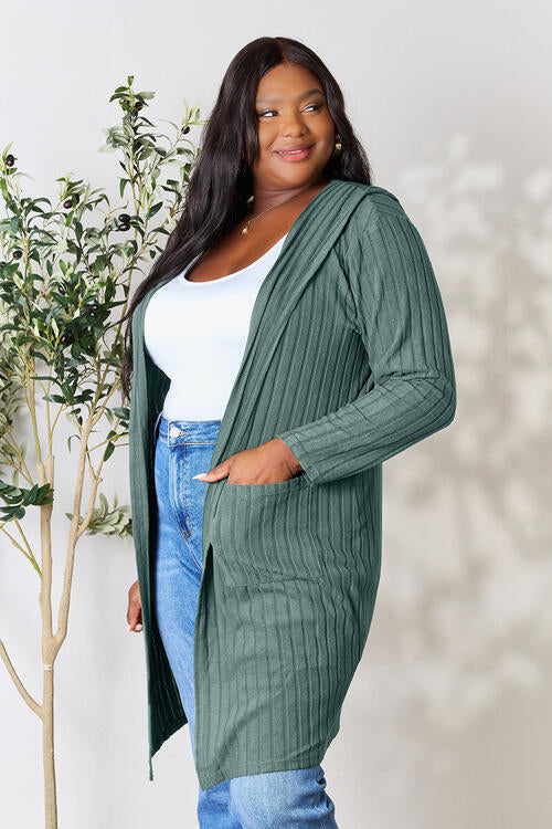 Basic Bae Full Size Ribbed Open Front Long Sleeve Cardigan *