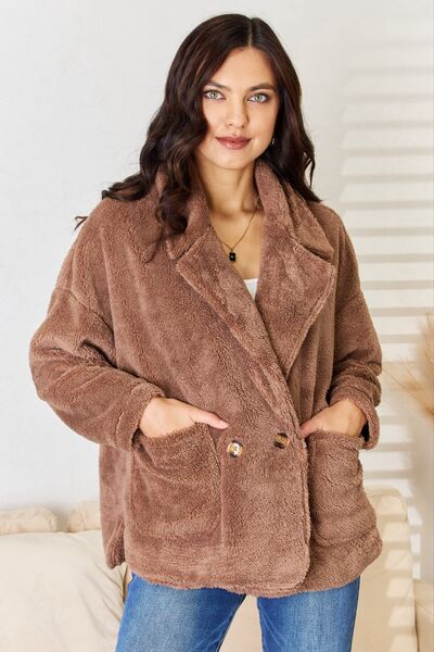 Culture Code Double Breasted Taupe Fuzzy Coat