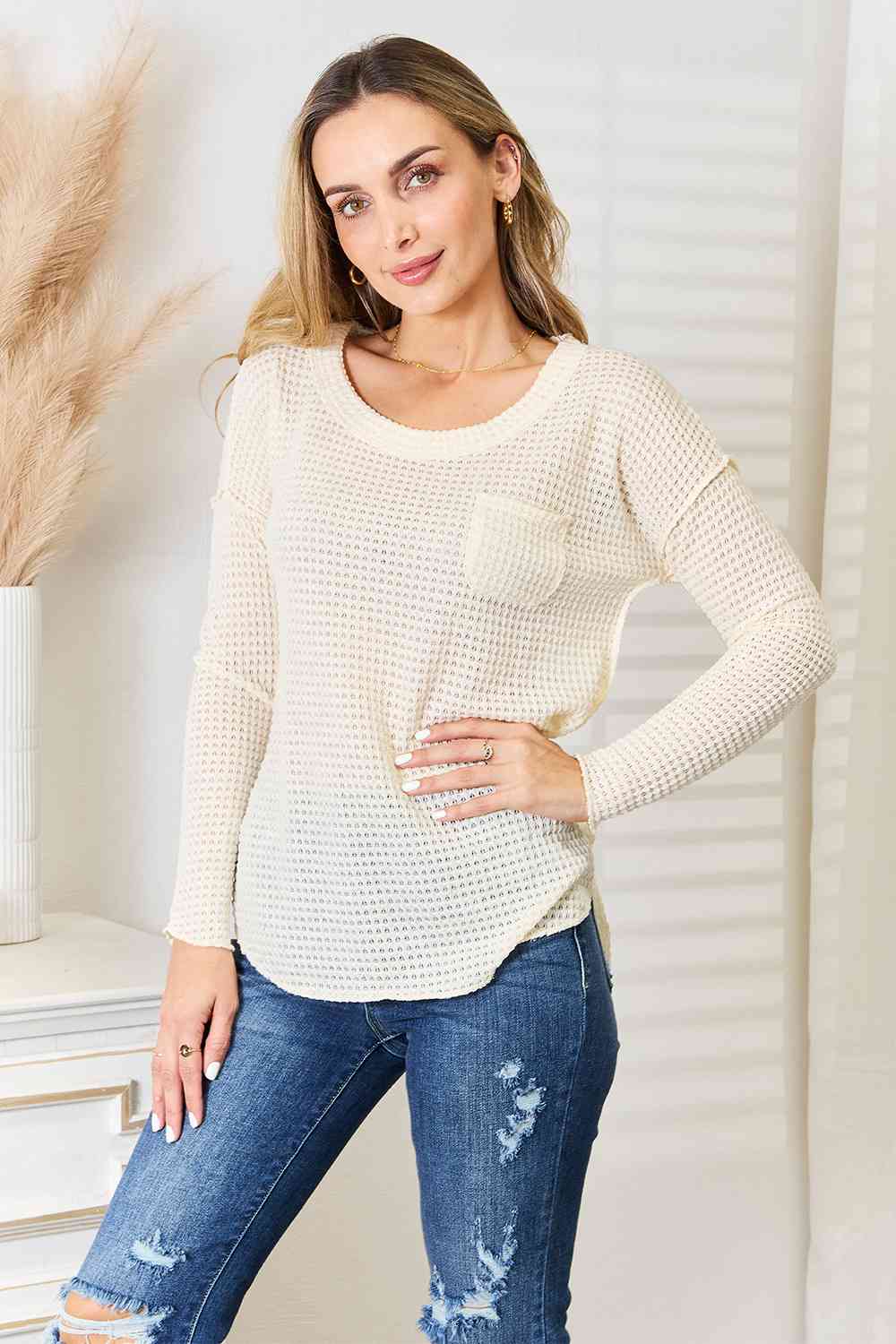 Culture Code Full Size Scoop Neck Patch Pocket Top *