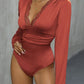 Lace Detail Plunge Long Sleeve Bodysuit