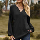 Full Size Notched Neck Raglan Sleeve Blouse