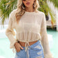 Women's Drawstring Hem Round Neck Cropped Cover Up
