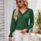 Smocked V-Neck Long Sleeve Blouse