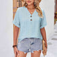Buttoned Notched Neck Eyelet Top