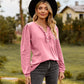 Full Size Puff Sleeve Ruffle Trim Blouse