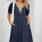V-Neck Puff Sleeve Dress
