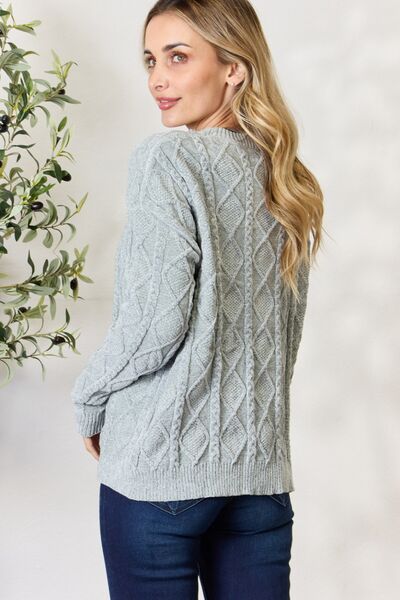 BiBi Cable Knit Round Neck Dust Sage Green Sweater *