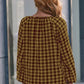 Plaid Tie Neck Balloon Sleeve Blouse