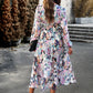 IconicDream Printed V-Neck Long Sleeve Midi Dress