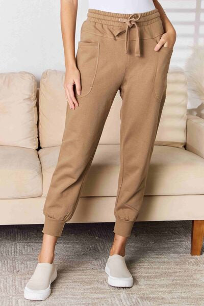 RISEN High Rise Mocha Relaxed Joggers