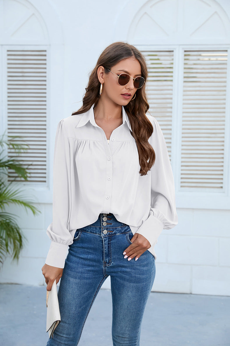 Puff Sleeve Collared Neck Shirt