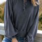 Full Size Quarter-Snap Collared Lantern Sleeve Sweatshirt