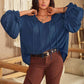 Peacock Blue Tie Neck Long Sleeve Blouse