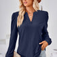 Ruched Notched Long Sleeve T-Shirt
