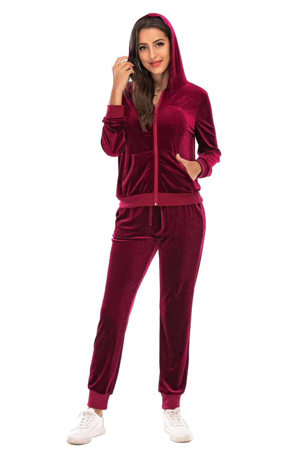 Full Size Zip-Up Hooded Jacket and Pants Set