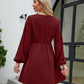 SO YOU Full Size Frill Trim V-Neck Long Sleeve Dress