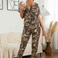 DuskJumpers Surplice Neck Tied Short Sleeve Jumpsuit