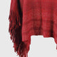 One Size Striped Boat Neck Poncho with Fringes