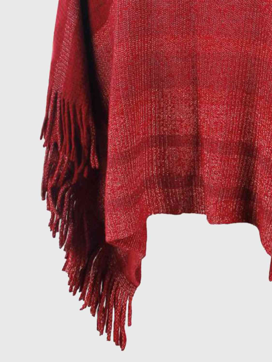 One Size Striped Boat Neck Poncho with Fringes