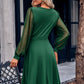 ZaLaquite Surplice Neck Swiss Dot Long Sleeve Dress