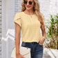 Eyelet Round Neck Petal Sleeve T-Shirt