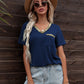 Glitter V-Neck Short Sleeve Tee Shirt