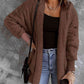 Open Front Hooded Faux Fur Outwear Jacket with Pockets