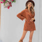 Ochre Brown Lapel Collar Long Sleeve Romper