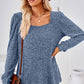 Ribbed Square Neck Long Sleeve T-Shirt