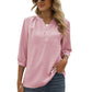 Full Size Swiss Dot Notched Neck Three-Quarter Sleeve Blouse