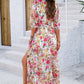 Printed Tied Half Sleeve Slit Dress
