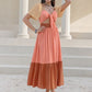 Color Block Tie Front Smocked Midi Dress