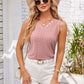 Eyelet Decorative Button V-Neck Tank