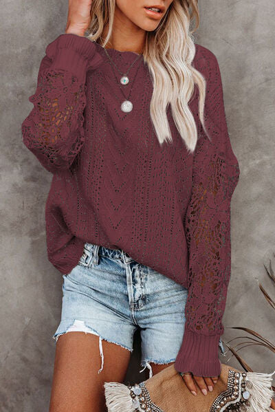 Isabella Openwork Lantern Sleeve Dropped Shoulder Sweater