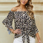 Full Size Printed Off-Shoulder Flounce Sleeve Top