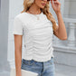 Eyelet Ruched Round Neck Short Sleeve T-Shirt