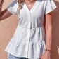 Women's Button Front Eyelet Flutter Sleeve Tiered Blouse