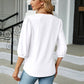 Full Size Notched Neck Three-Quarter Sleeve Blouse