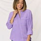 Zenana Texture Button Up Raw Hem Long Sleeve Shirt - Brand Zenana
