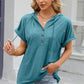 Half Button Drawstring Short Sleeve Hooded T-Shirt