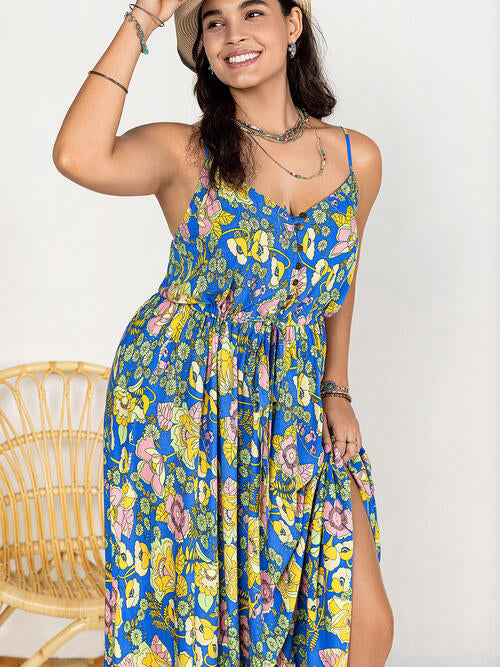 Emma Floral Drawstring Ruffle Hem Maxi Dress