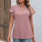 Full Size Eyelet Notched Neck Flutter Sleeve Top