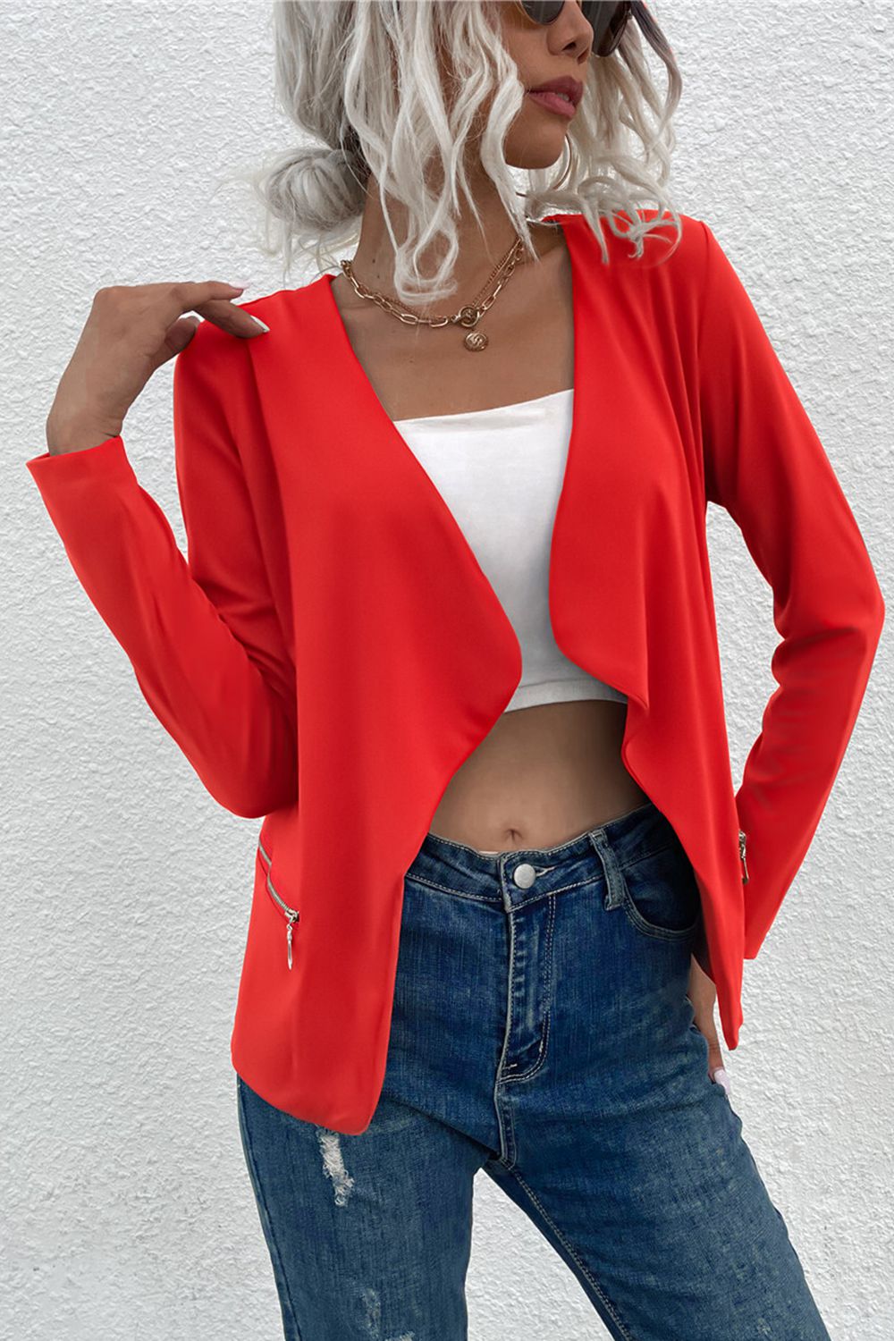 ZeldaMarie Open Front Zipper Pocket Cardigan