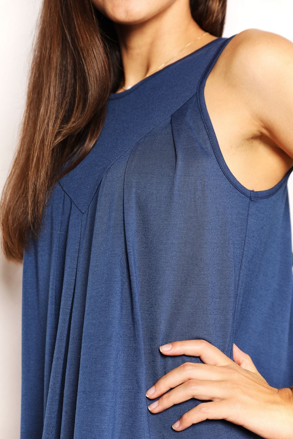 Double Take Navy Blue Round Neck Sleeveless Mini Dress *