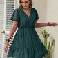 Double Take Plus Size Ruffle Hem V-Neck Short Sleeve Dress